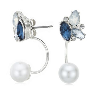 Blue crystal and pearl droplet earring